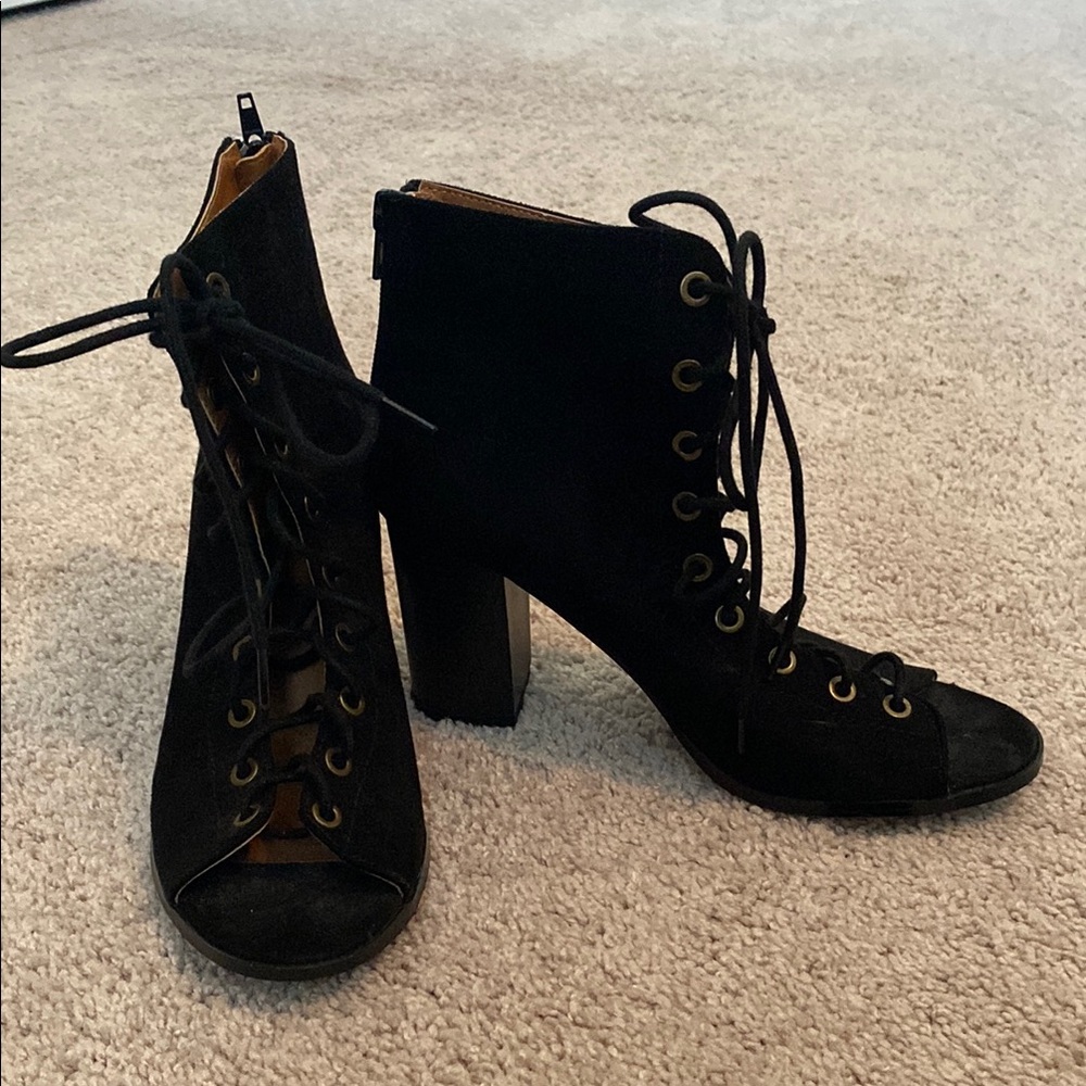 Black Lace-Up Ankle Boot Heels